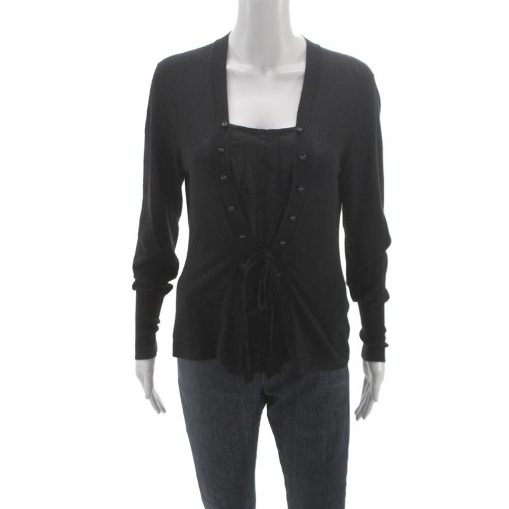 BASLER Womens Black V-Neck Cardigan Wool Cashmere Long Sleeve Size 38